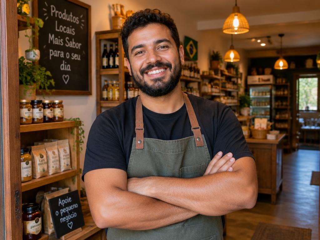 Empreendedor sorrindo em sua loja
